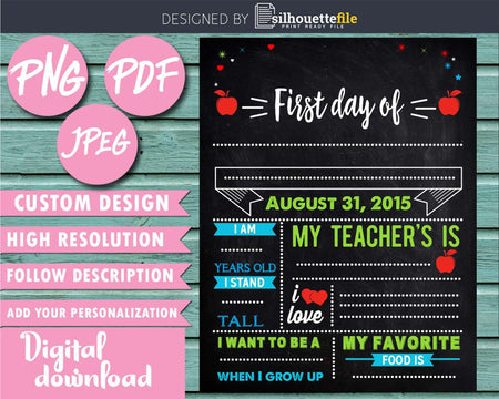 First Day of School Chalkboard Sign Instant Download Printable Files